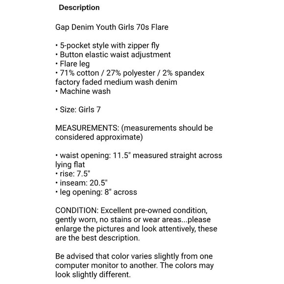 Gap Denim Youth Girls 70s Flare Jeans  Size 7  Light Wash  Retro Hippie Boho BTS - Picture 10 of 10